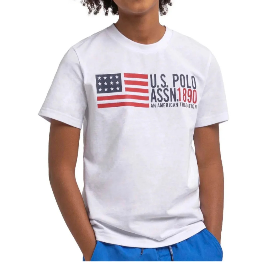 U.S. Polo Assn. Boys Size XS (4/5) American Flag Short Sleeve Graphic T-Shirt